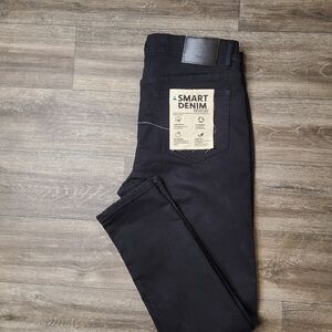 Tailor Vintage Mens 38x30 Black Smart Denim Pants Stretch Bristol Skinny Fit NEW